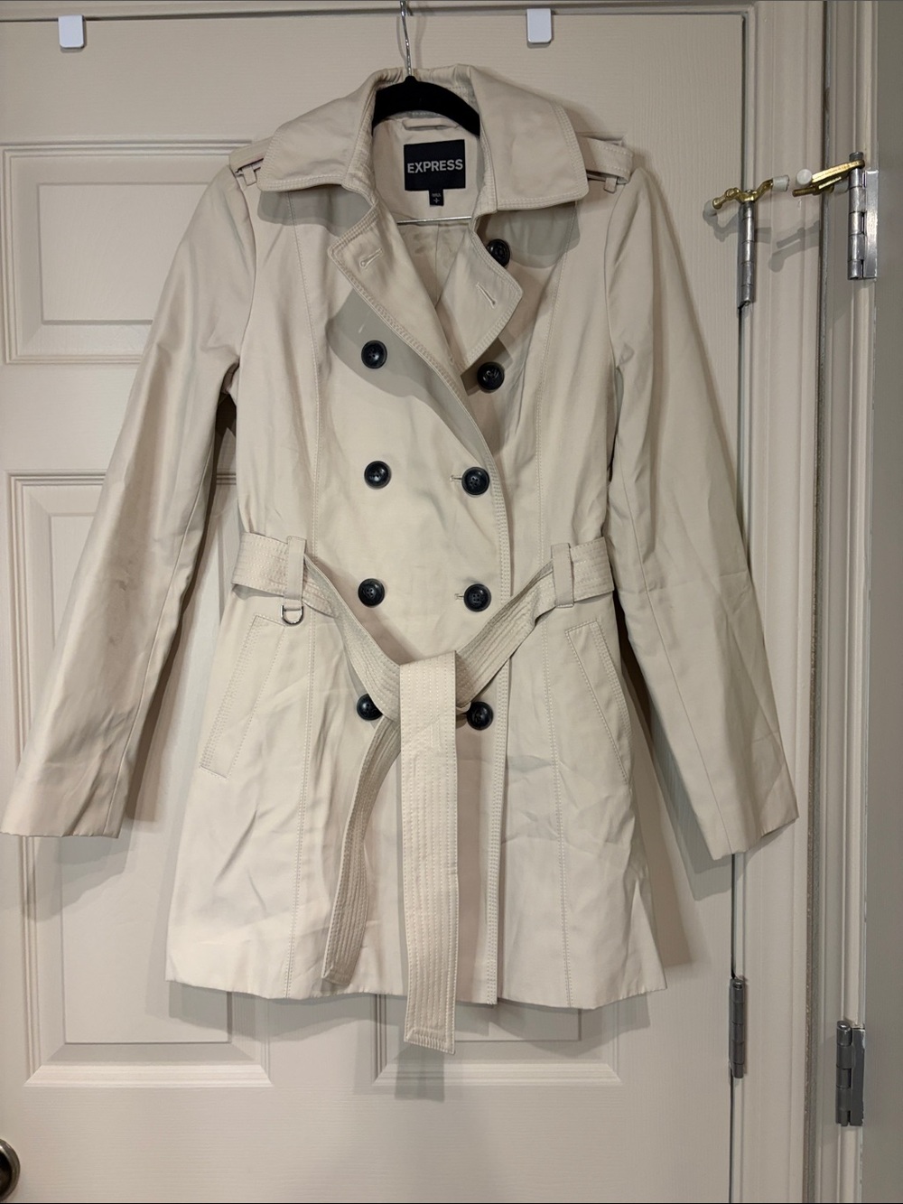 Express Double-Breasted Cream Trench Coat with Belt
